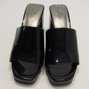 Worthington Laurel Black Block Heeled Open Toe Slip On Slide Sandals Size 7.5M
